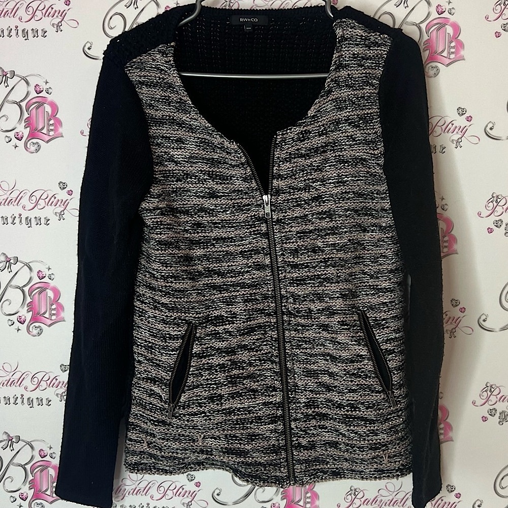 RW&CO. Sweater Black Knit Sweater zip up cardigan grey dressy classic pockets